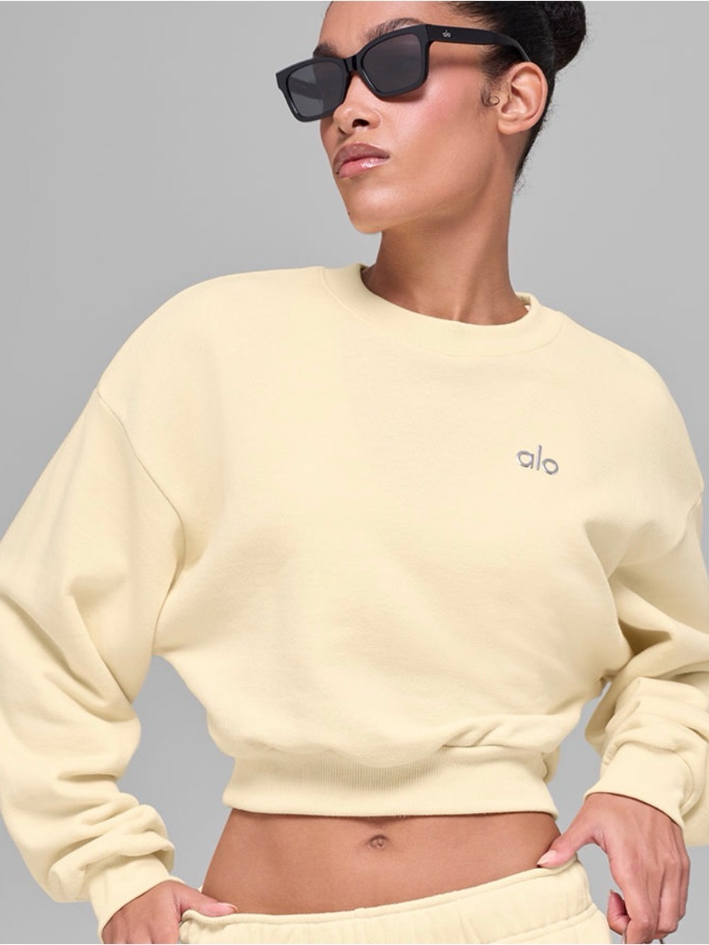 ALO Yoga Yellow Cropped Crew Sweatshirt
